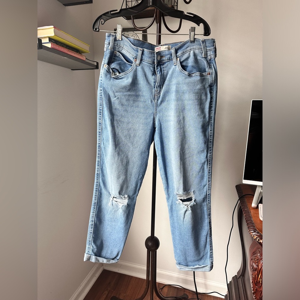 SIGNATURE LEVI HERITAGE BOYFRIEND DISTRESS KNEES WAIST 30 blue - Picture 3 of 8